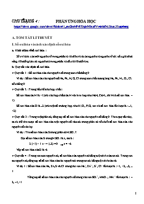 Lý thuyết và bài tập Hóa học Lớp 10 - Chuyên đề 4 Phản ứng hóa học